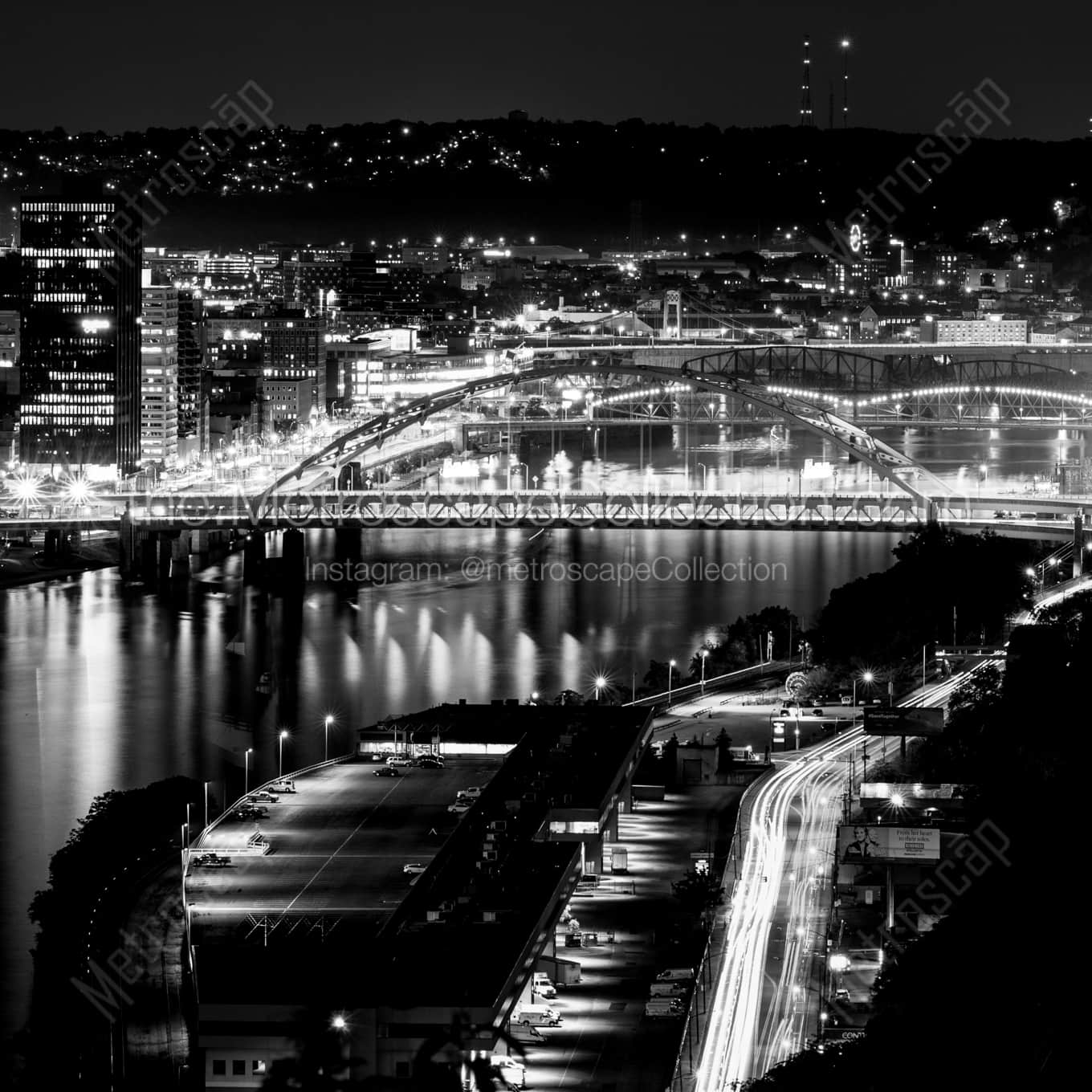 Riverside Drive Along Ohio River black and white: Square crop
